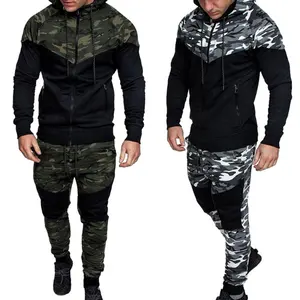 Survêtement pour homme, ensemble imprimé Camouflage, 2 pièces, décontracté, Fitness, avec veste en Patchwork, à capuche, pantalon, costume, sport, nouvelle collection 2022