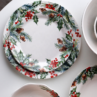 Service de table en céramique créatif pour Noël, motif Aigleconne, oiseaux, baies rouges, branches de pin, assiettes à collation en porcelaine, bol à soupe, décoration d'intérieur