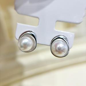 อุปกรณ์ทำเครื่องประดับเงินแท้ S925 สำหรับต่างหูประดับมุก DIY พร้อมลูกปัดทรงกลมขนาด 9-13 มม. 22159 ถาดเปล่าสำหรับต่างหู - Product Image 1