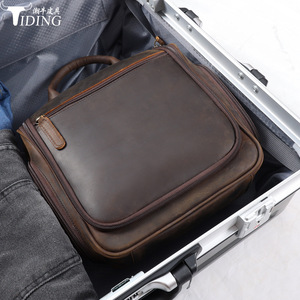 Tiding Genuine Leather <b>Toiletry</b> Bag Dark Brown Rectangle Portable Travel <b>Storage</b> With Hanging Function - Product Image 1