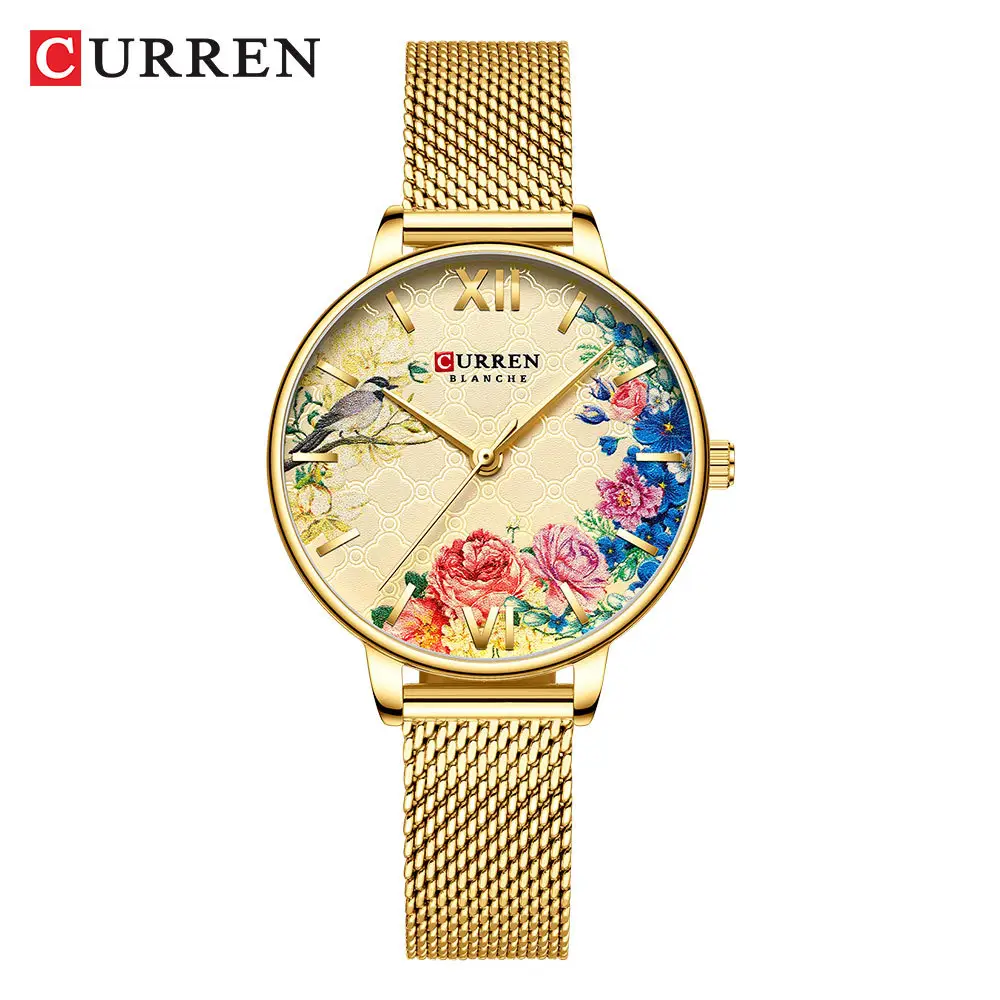 CURREN 9059 Women Watch Top Brand Luxury Gold Female Waterproof Clock Stainless Steel Bracelet Flower Classic Ladies Wristwatch
