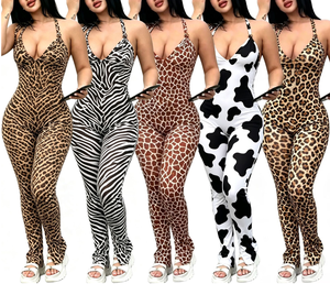 2026 Women Printed Bodycon Jumpsuit, <strong>Sexy</strong> Halter Lace up Backless Rompers Summer Fashion <strong>Club</strong> <strong>Outfits</strong> for Ladies - Product Image 1