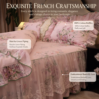 Ensemble de literie avec jupe de lit en dentelle plissée 100% coton, style princesse romantique, pour la décoration élégante de la chambre de fille