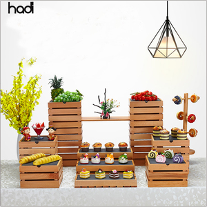 HD Table Top <span class=keywords><strong>Buffet</strong></span> Độ Cao Trà Cao Bánh Hiển Thị Khán Đài Kết Hợp Tầng Tráng Miệng Hiển Thị Set Sapele Gỗ Đen Vuông Risers - Product Image 4