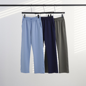 <span class=keywords><strong>Pantalon</strong></span> large en coton Air Layer effet seconde peau pour femme, taille haute, effet ventre plat, coupe droite, doux, pour le yoga et la détente, avec logo personnalisé - Product Image 3