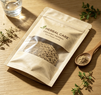 Sachet plat à trois soudures avec fenêtre, en papier kraft biodégradable PLA, qualité alimentaire, 100 % compostable, refermable, pour suppléments, vente en gros OEM