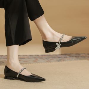 Zapatos Planos de Mujer con Punta Francesa, Diseño de Perlas y Patrón Geométrico, Parte Superior de Cuero Genuino Impermeable, Ligeros - Product Image 4