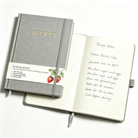 Carnet de recettes A5 en lin gris, couverture rigide, dorure à chaud, journal de cuisine vierge, logo personnalisé pour cadeaux