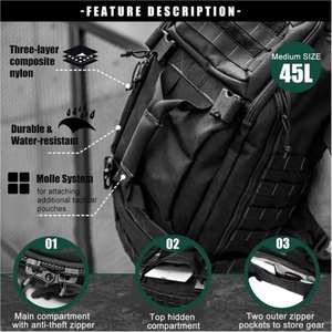 Mochila de moda táctica convertible de viaje con compartimento para zapatos Montañismo al aire libre Deportes casuales Poliéster de gran capacidad - Product Image 5