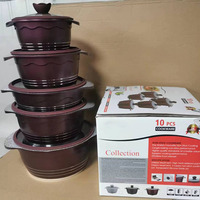 Nouveauté 10 pièces Ensemble de casseroles et poêles en aluminium antiadhésif en granit avec couvercle en verre et silicone