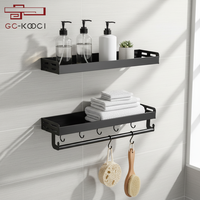 Étagères de salle de bain murales Poinçon gratuit Porte-serviettes en aluminium noir Articles de toilette Gel douche Rangement Table à langer Accessoire