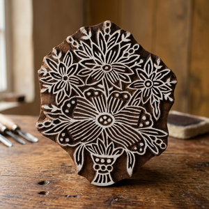 Bloques de Impresión de Madera Marrón Hechos a Mano con Diseños Florales Vintage, Bloques Tallados, Arte y Coleccionables - Product Image 3