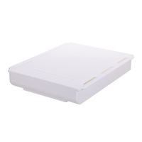 Boîte de rangement dissimulée en plastique sans perçage sous le bureau avec couvercle pour fournitures de bureau, articles divers et rangement de monnaie.