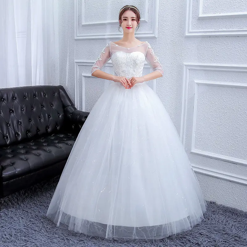 Wholesales सस्ते शादी की पोशाक सुरुचिपूर्ण फीता आधा आस्तीन ब्राइडल गाउन प्लस आकार वर गाउन