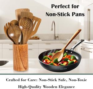 Ensemble de 9 cuillères de cuisine en bois de qualité supérieure ensemble d'ustensiles en bois de teck ensemble de spatules en bois non toxiques sans BPA et sûres - Product Image 5