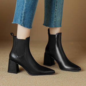 Botines de Piel de Oveja con Tacón Alto y Punta Puntiaguda, Impermeables, de Color Sólido, con Cristales, Antideslizantes, Duraderos, a la Moda para Mujer, Estilo 2025 - Product Image 5