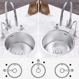 Wastafel dapur Stainless Steel, Bar bulat Mini nomor kecil bulat 304 tanam di bawah wastafel tunggal 28 CM