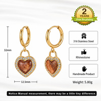 Boucles d'oreilles pendantes exquises et séduisantes, faites à la main, plaquées or, en acier inoxydable 316, pour femmes, avec pendentif cœur en zircone cubique AAAAAA