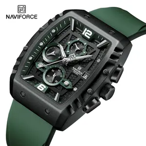 NAVIFORCE 8025 BGNGN 남성용 새로운 시계 그린 빅 다이얼 스퀘어 프로스트 케이스 캘린더 손목 시계와 석영 시계 Relojes