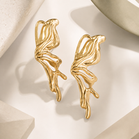 Boucles d'oreilles pendantes sculpturales en acier inoxydable plaqué or 14K, abstraites et fluides, 49 mm