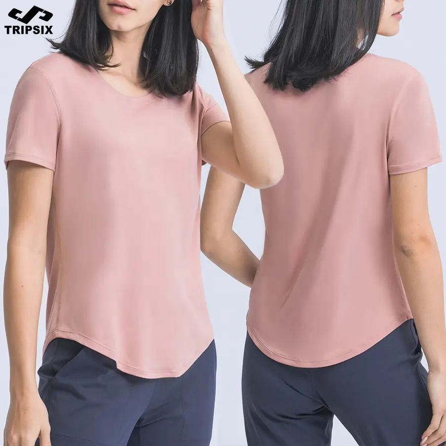 Nieuw Design Zomer Eenvoudig Los Matte Yoga Shirt Met Korte Mouwen, Lichtgewicht Ademende Sportsportfitnesskleding Voor Dames