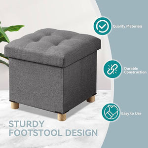 Reposapiés otomano de almacenamiento plegable y cubo de asiento con pies y <span class=keywords><strong>tapa</strong></span> de madera - Product Image 4
