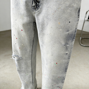 EIDEO OEM ODM Jeans en denim personnalisés, taille haute, coupe droite, style graffiti, hip-hop, sexy, délavés, prix abordable, style international - Product Image 2