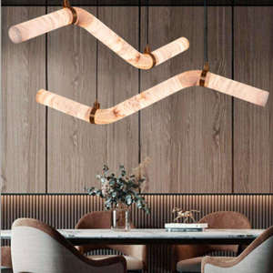 Candelabro colgante de mármol natural para comedor, lámparas colgantes de alabastro lineal - Product Image 2