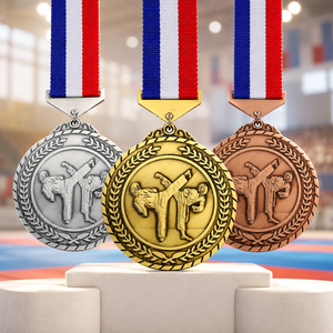Medallas de Kickboxing de Aleación de Zinc Fundidas a Presión de Alta Calidad con Cintas para Eventos Deportivos - Product Image 1