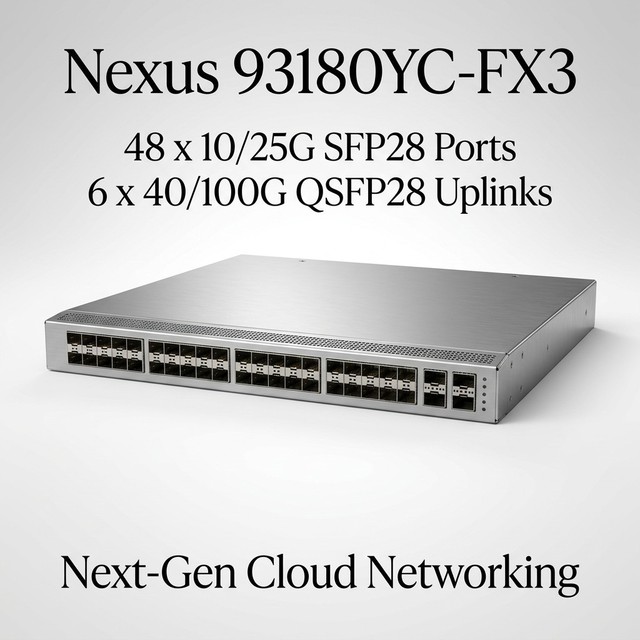 48 Port SFP28 and 6 Port 100G QSFP28 High Performance Data Center Switch N9K-C93180YC-FX3 1RU Managed