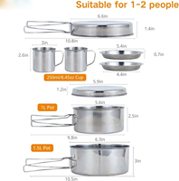 Kit de cuisine de camping pour randonnée, mini kit de pique-nique, ensemble de casseroles et poêles en acier inoxydable anodisé, capacité 1-2L pour la randonnée