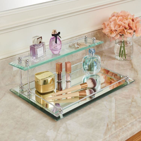 Plateau de service en verre et métal à 2 étages pour hôtel, style vintage, portable, salle de bain, chambre à coucher, coiffeuse, rangement de bureau
