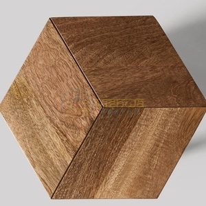 <b>Rustic</b> Oakwood Geometric <b>Side</b> <b>Table</b> with Open Cubby Shelf Minimalist Wooden Accent Stand for Living Room Bedroom Decor Style - Product Image 3