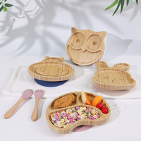 Logo personnalisé vaisselle dessin animé animal divisé aspiration bambou saladier ensemble assiette bol en bois ensemble d'assiettes pour enfant