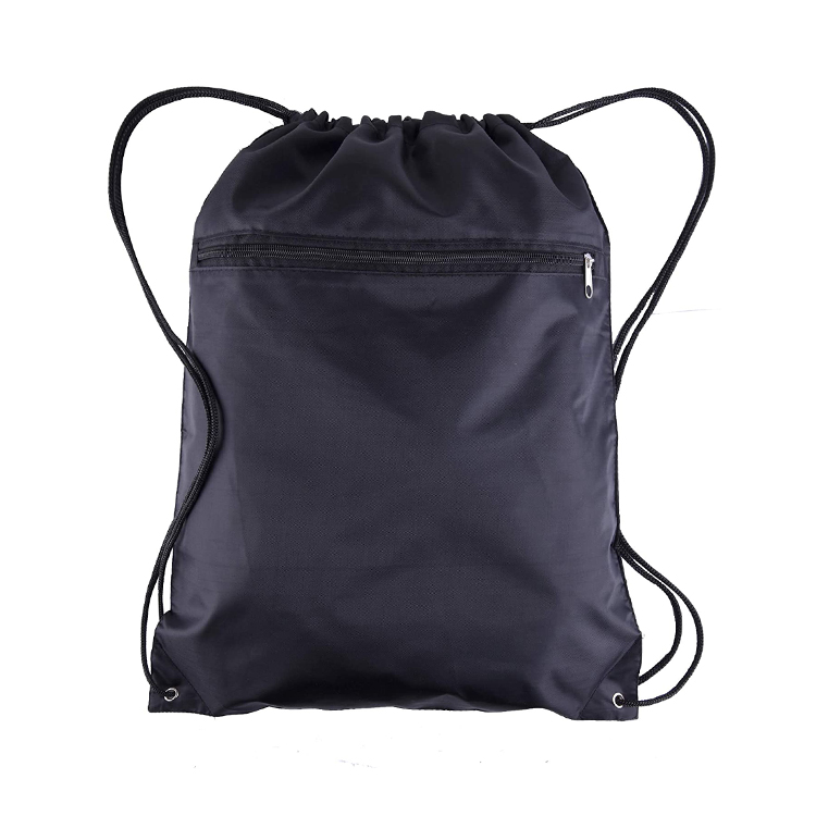 Factory custom logo sports backpack 210D polyester drawstring bag with zipper