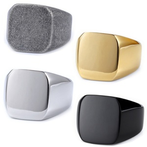 Stainless Steel Signet <b>Ring</b> <b>Mens</b> <b>Rings</b> Square Signet Minimalist Vintage Style Bold Band Gold Silver Black Finish Comfort Fit - Product Image 1