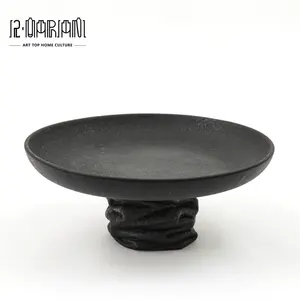 Black White Design Round Ceramic Dessert Plate Sushi Cake Stand Trays For Chocolate