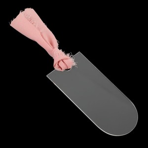 כרטיסי מקום אקריליים ריקים עם סרט ורוד, תגיות שם שקופות מקושתות לחתונה, שלטי שמור, כרטיסי ישיבה לעיצוב שולחן, 3.5 אינץ' - Product Image 2