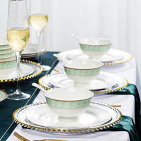 Ensemble de bols et d'assiettes en céramique, motif végétal, passe au micro-ondes, design minimaliste, porcelaine blanche commerciale, cadeau