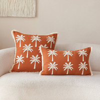 Housse de coussin brodée motif palmier et cocotier, pour décoration intérieure et extérieure