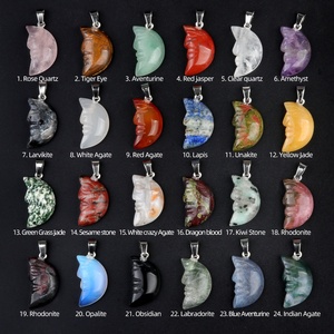 Pendentif en Agate Naturelle en Forme de Lune HZ, Collier Bijou Style Feng Shui pour le Thème Amour et Fleurs, Accessoire d'Halloween - Product Image 2