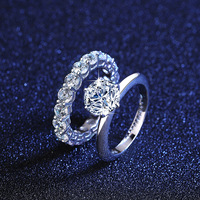 Cincin Kawin Perak 925 Asli Berlian 1 Karat Potongan Brilian Lulus Uji Warna D Moissanite Set Perhiasan Wanita Berkualitas Tinggi