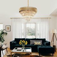 Lustre moderne rond en cristal K9 doré AXILIXI, 24 pouces, 5 niveaux, à montage encastré, pour salle à manger, hall d'entrée, salon, escalier