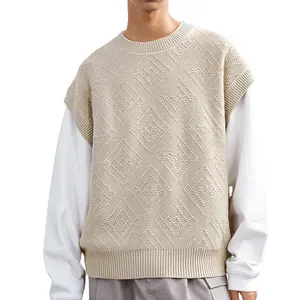 Custom solid color crew neck sleeveless sweater texture knit men's vest