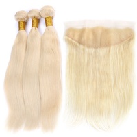 Extensions cheveux humains vierges avec frontal hd, lisses, blond platine, 13x4, 10 à 40 pouces, 613 pièces, en Stock en ue