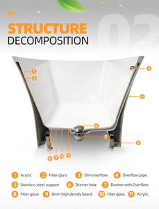 Góc độc đáo bề mặt rắn Acrylic Drop-in Bồn Tắm Đơn vị hiện đại di động ngâm 1 người phòng tắm bồn tắm với drainer - Product Image 6