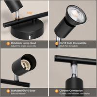 Lampu Sorot LED Plafon Track 4 Kepala Dapat Diputar dan Disesuaikan, Warna Hitam, Stok Tersedia di AS, untuk Galeri, Pameran Seni, dan Showroom