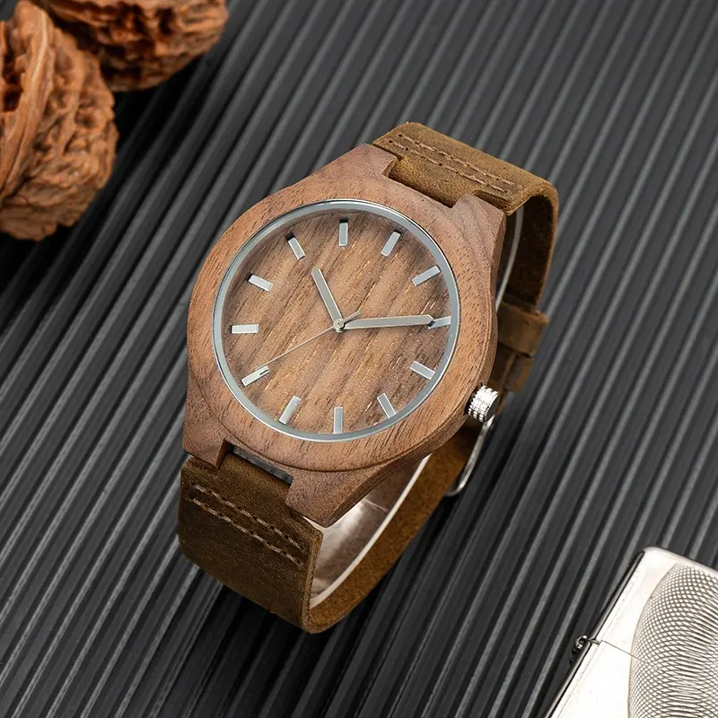 TJW jam tangan kayu Quartz pria mewah 100% casing gerakan Seiko tali kulit kuda gila kayu alami gaya bisnis 45mm 24mm