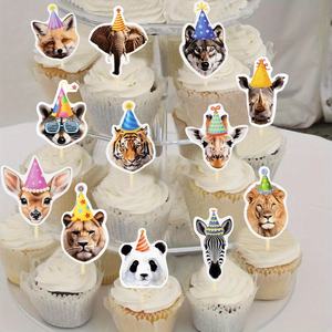Décorations de cupcakes pour fête d'animaux, fournitures de <span class=keywords><strong>jungle</strong></span>, animaux sauvages, anniversaire, fête prénatale - Product Image 4