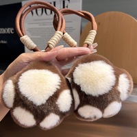 Porte-clés pendentif en fourrure de lapin Rex, motif patte d'ours, en peluche haut de gamme, fait main, style Instagram, avec breloque boule, pour livre et sac